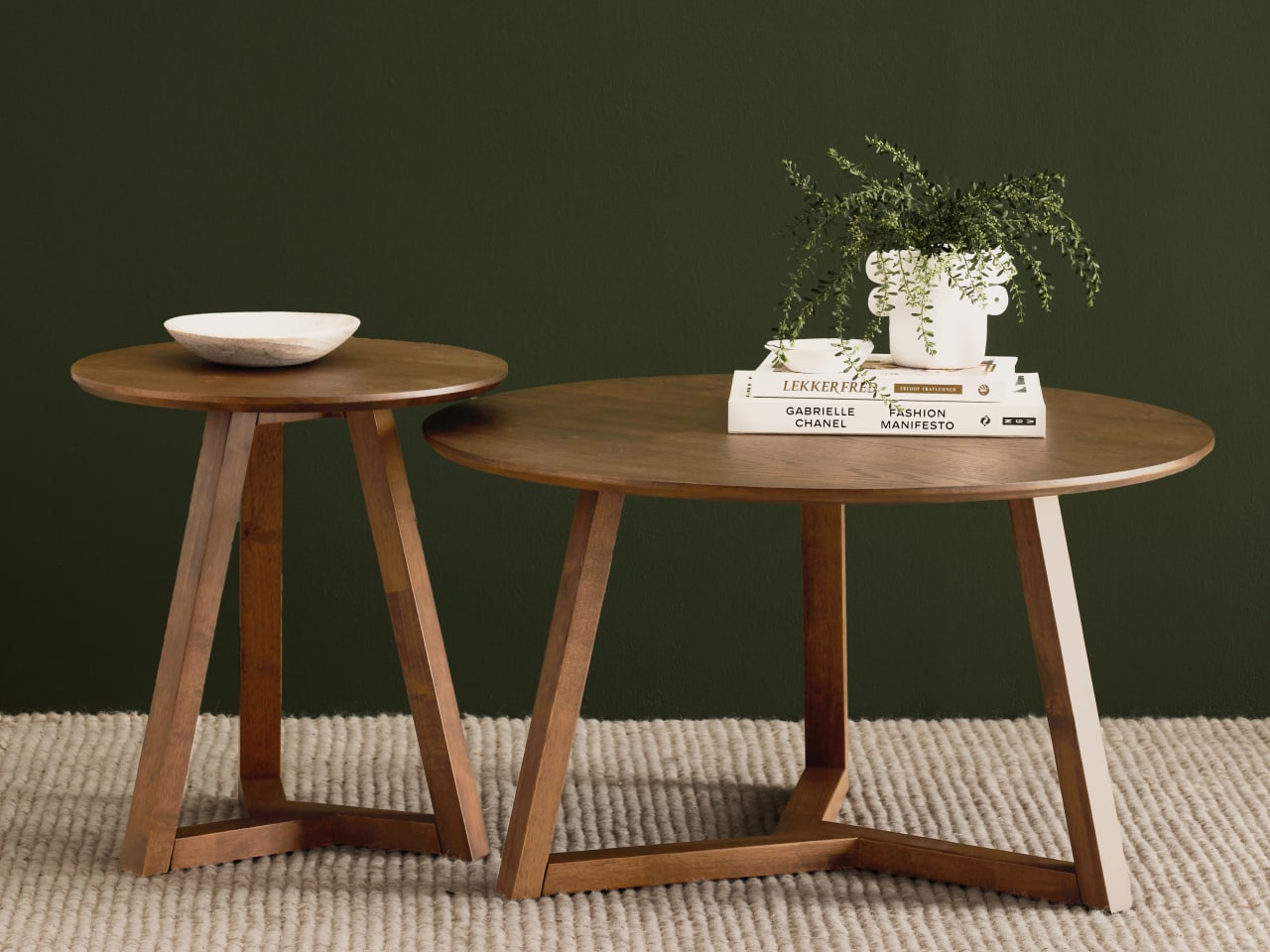 Franki 2PCE Round Hardwood Coffee & Side Table Set | Rustic Walnut