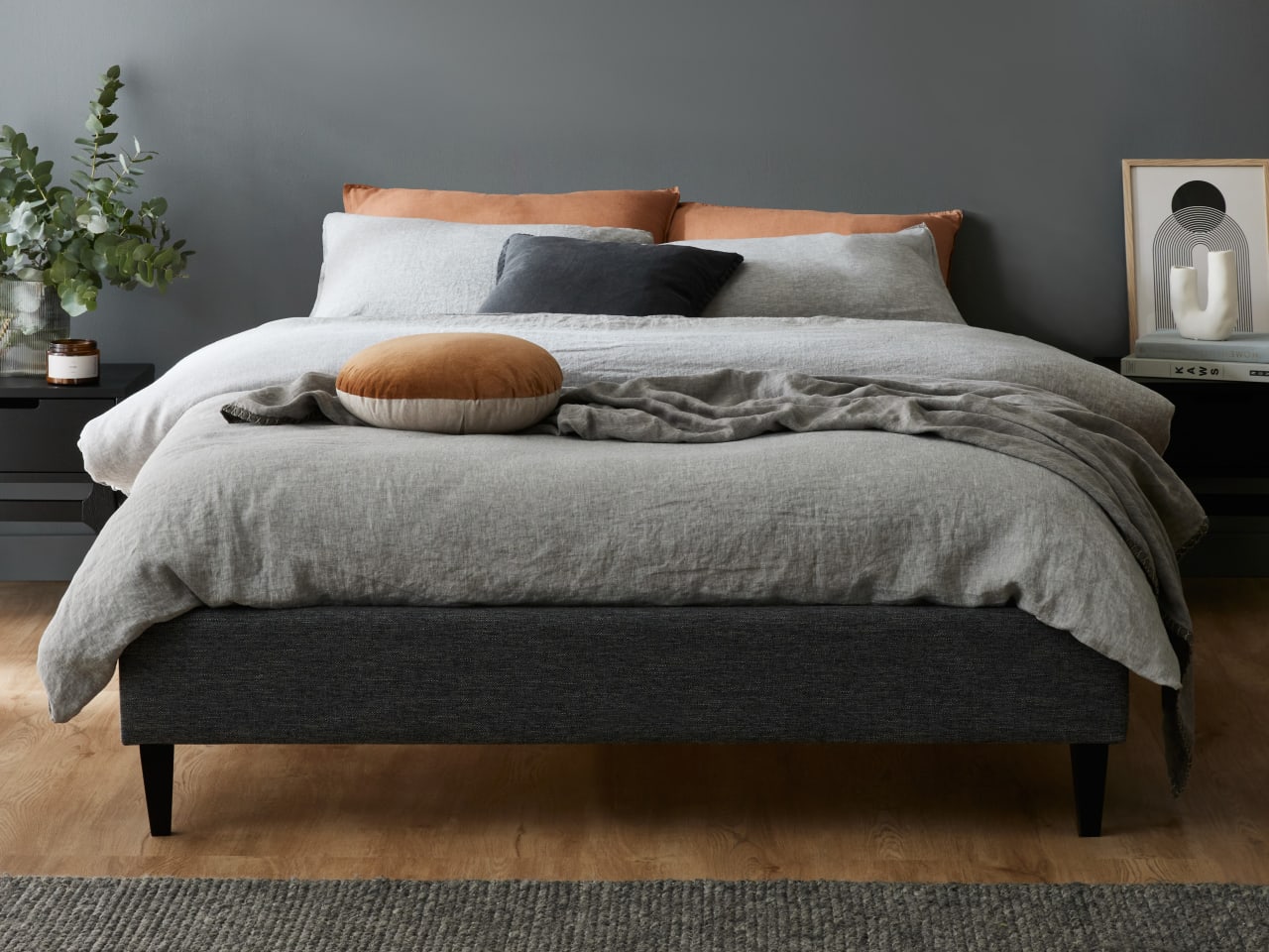 Cannes Queen Upholstered Bed Base | Charcoal Fabric