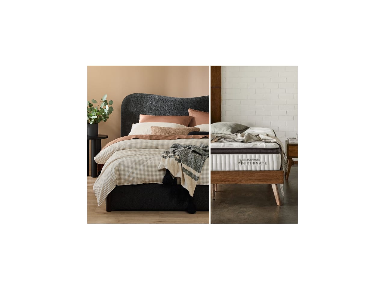 Cove Queen Buddy Bedroom Bundle | Bed + Mattress | Black Boucle Fabric