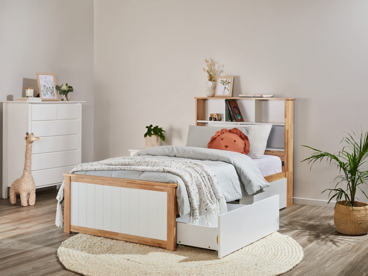 Myer Single Bed with Storage | Natural Hardwood Frame