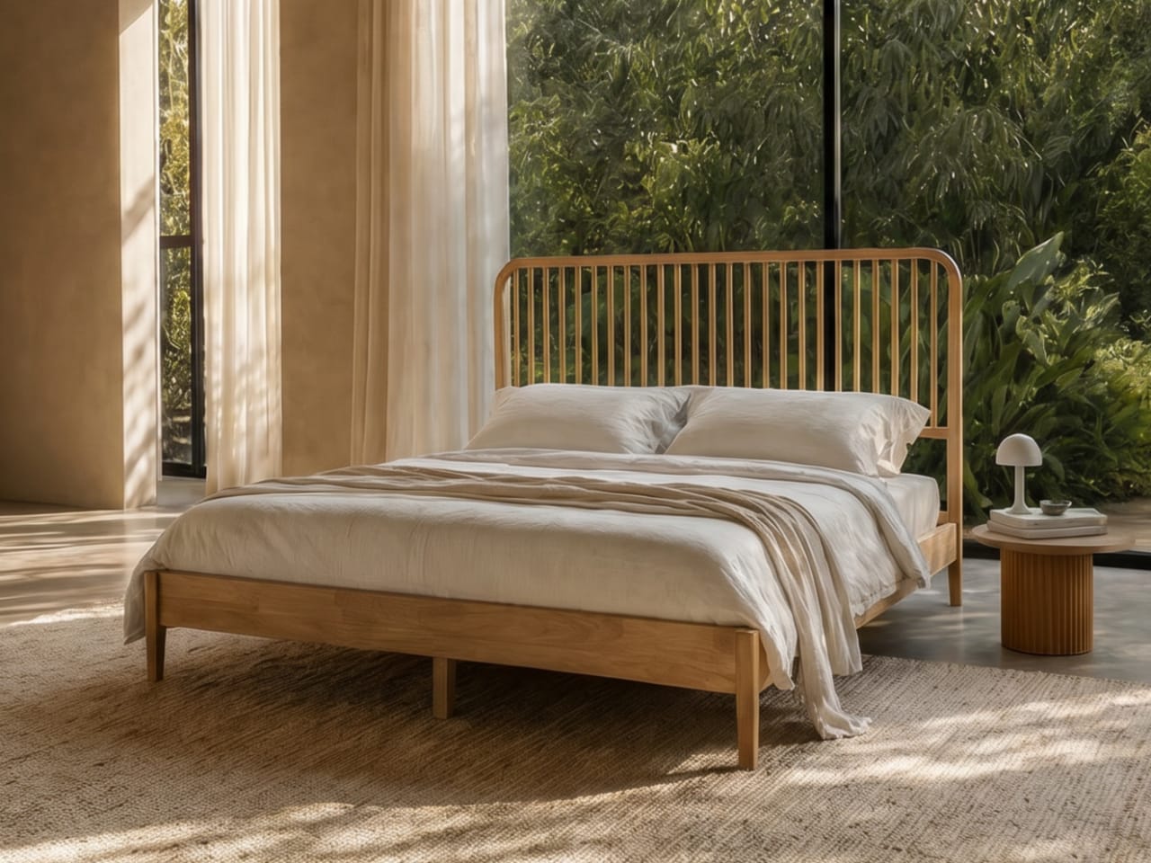 Roman Queen Bed | Natural Hardwood