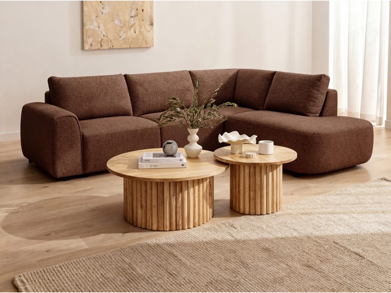 Melbourne 3PCE Living Room Package | Right Chaise | Brown & Natural