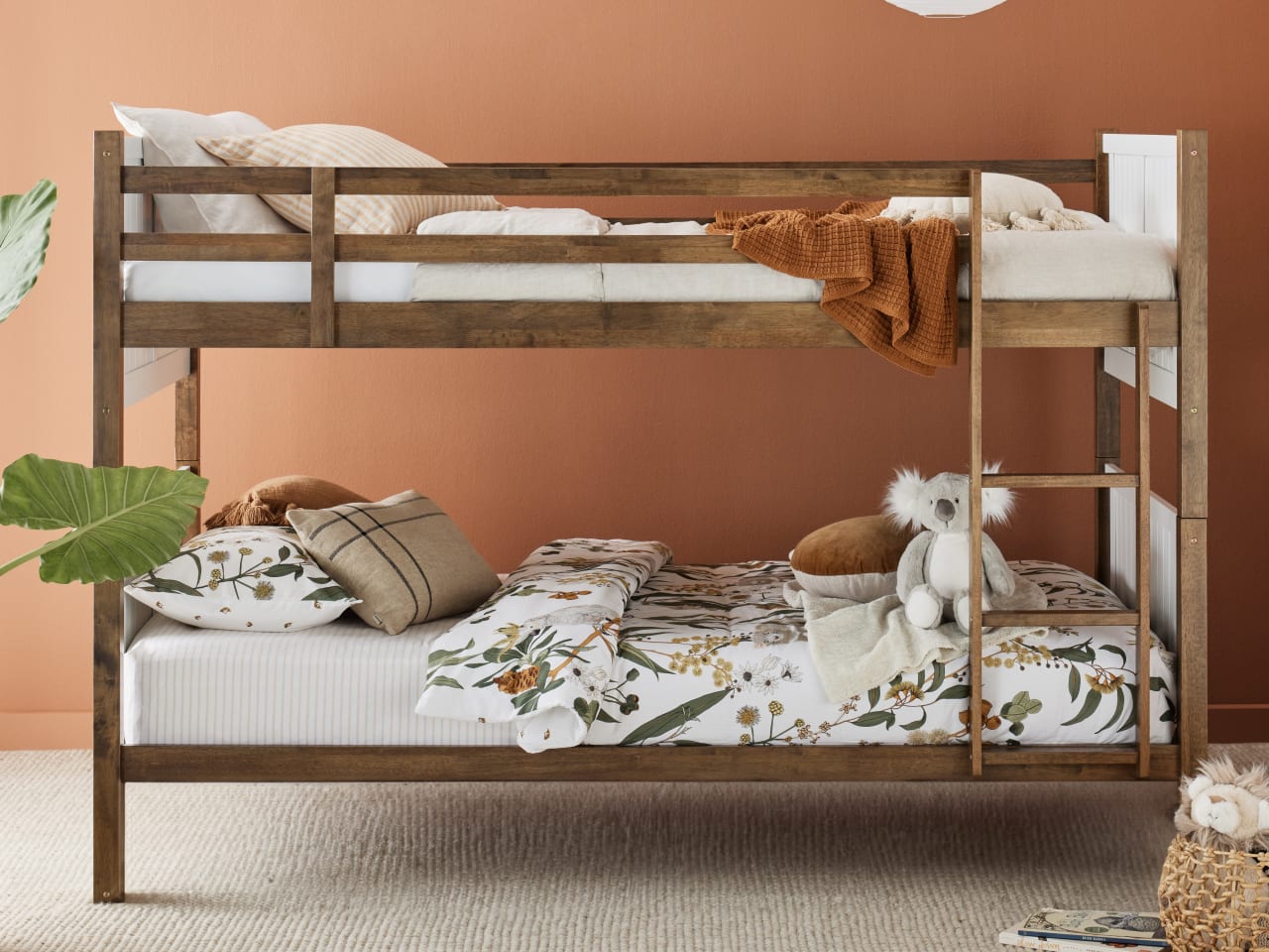 Myer King Single Bunk Bed | Rustic Walnut Hardwood Frame