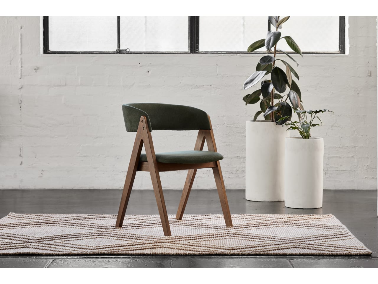 Gaudi Hardwood Dining Chair | Rustic Walnut | Green Fabric