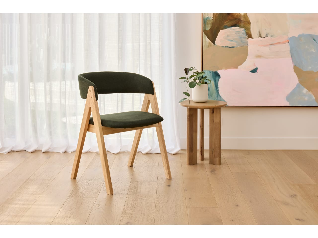 Gaudi Hardwood Dining Chair | Natural | Green Fabric