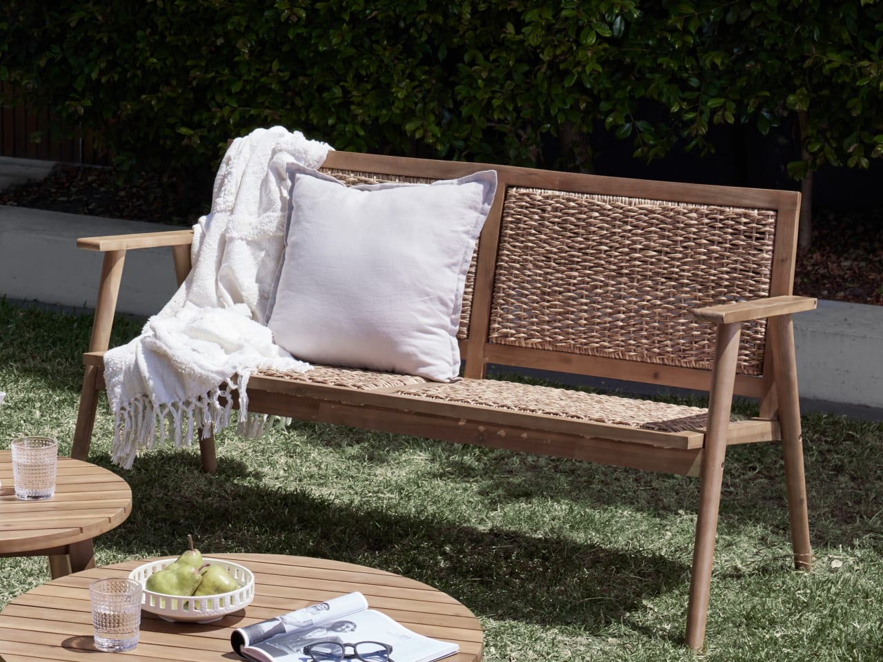 Manado Acacia & Wicker 2 Seater Outdoor Lounge