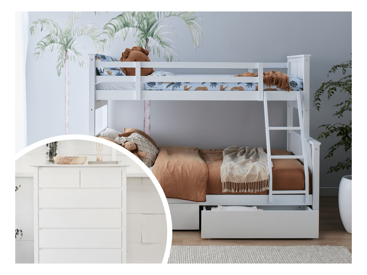 Myer 4PCE Kids Bunk Bed Bedroom Suite | White