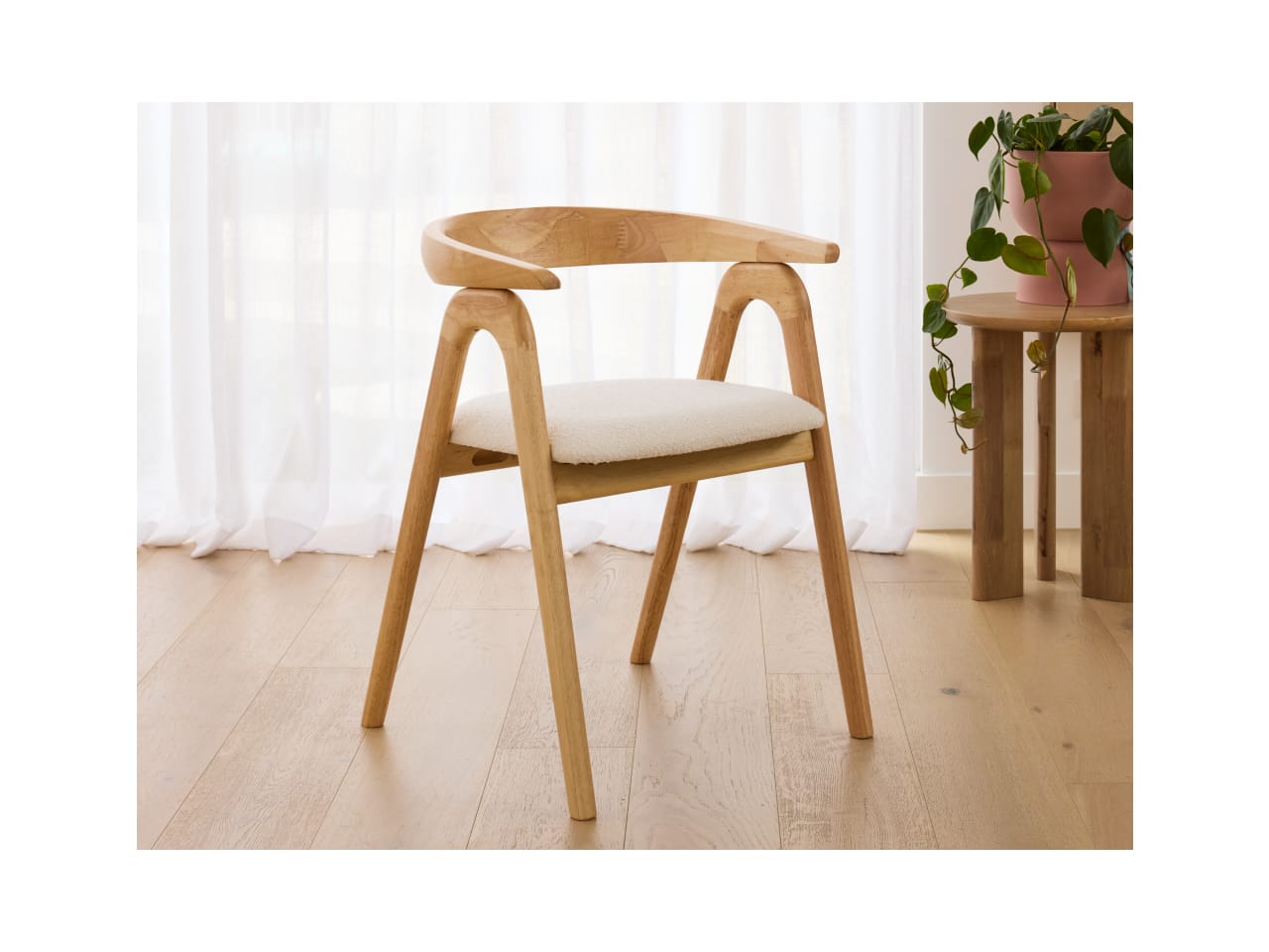 Manor Natural Hardwood Dining Chair | Boucle Fabric