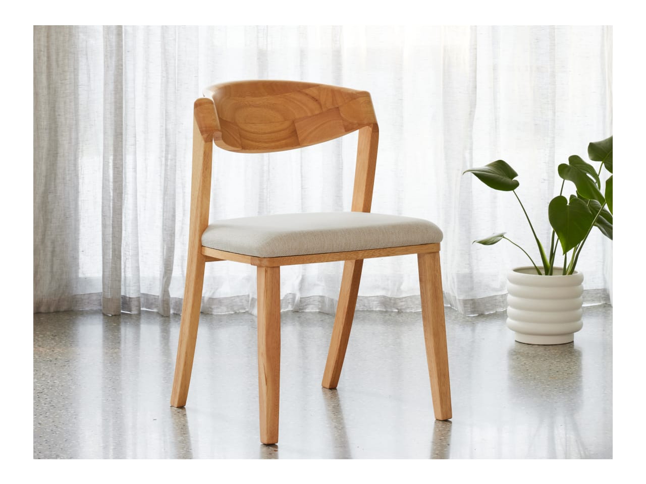 Villa Natural Hardwood Dining Chair | Beige Fabric