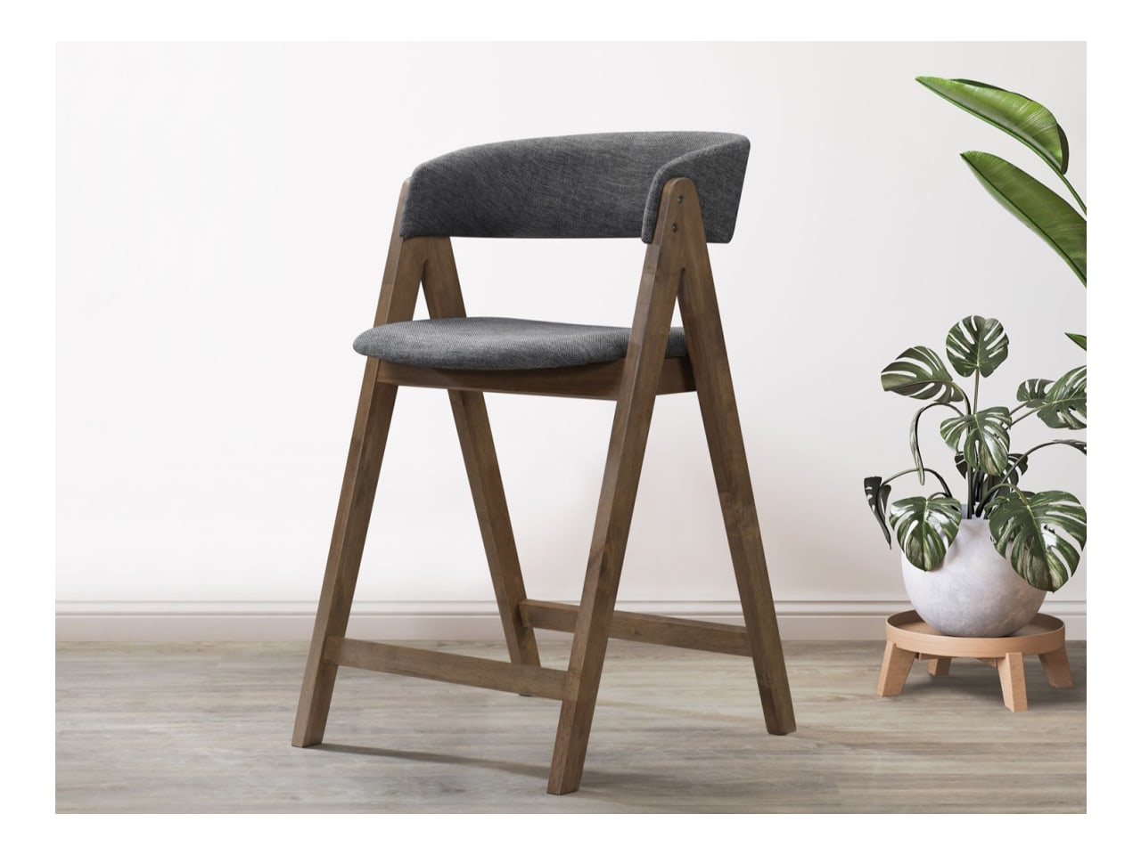 Gaudi Hardwood Counter Bar Stool | Rustic Walnut | Charcoal Fabric