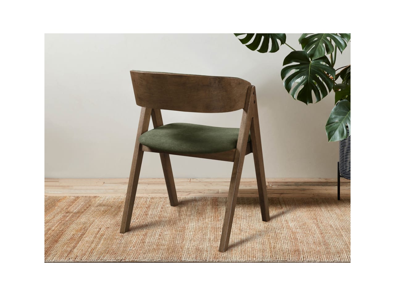 Gaudo Hardwood Dining Chair | Rustic Walnut | Green Fabric