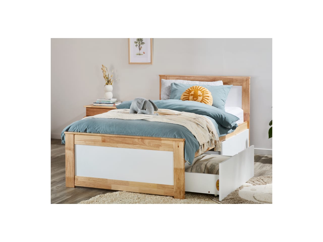 Coco Single Bed with Storage | Natural Hardwood Frame