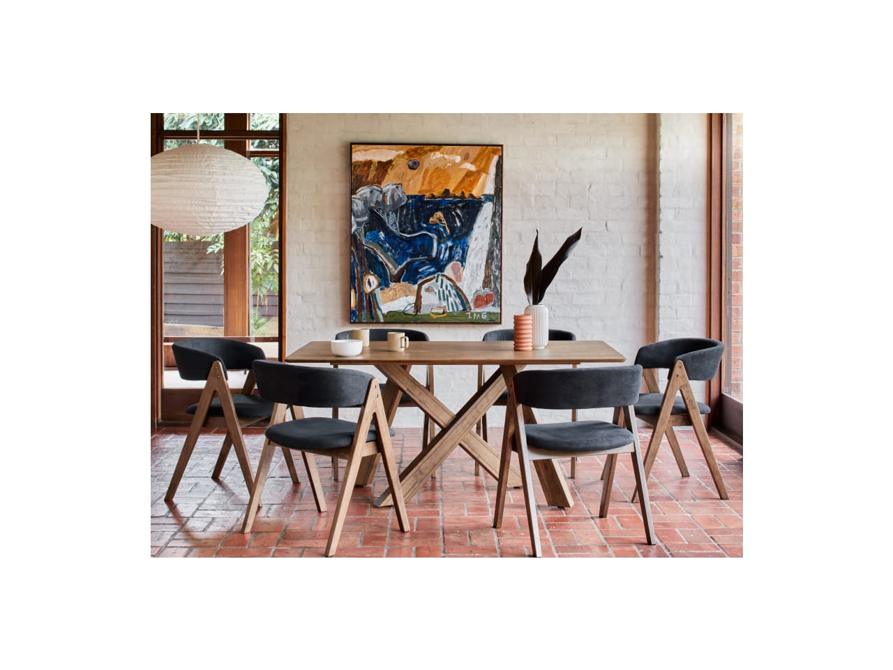 Gaudi 7PCE Hardwood Dining Set | Rustic Walnut | Black