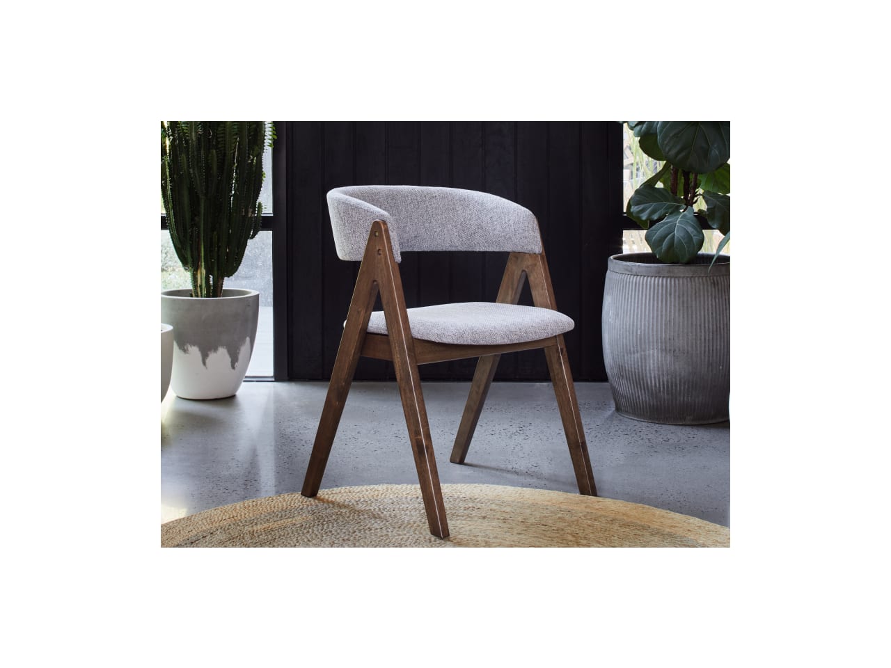 Gaudi Hardwood Dining Chair | Rustic Walnut | Grey Fabric