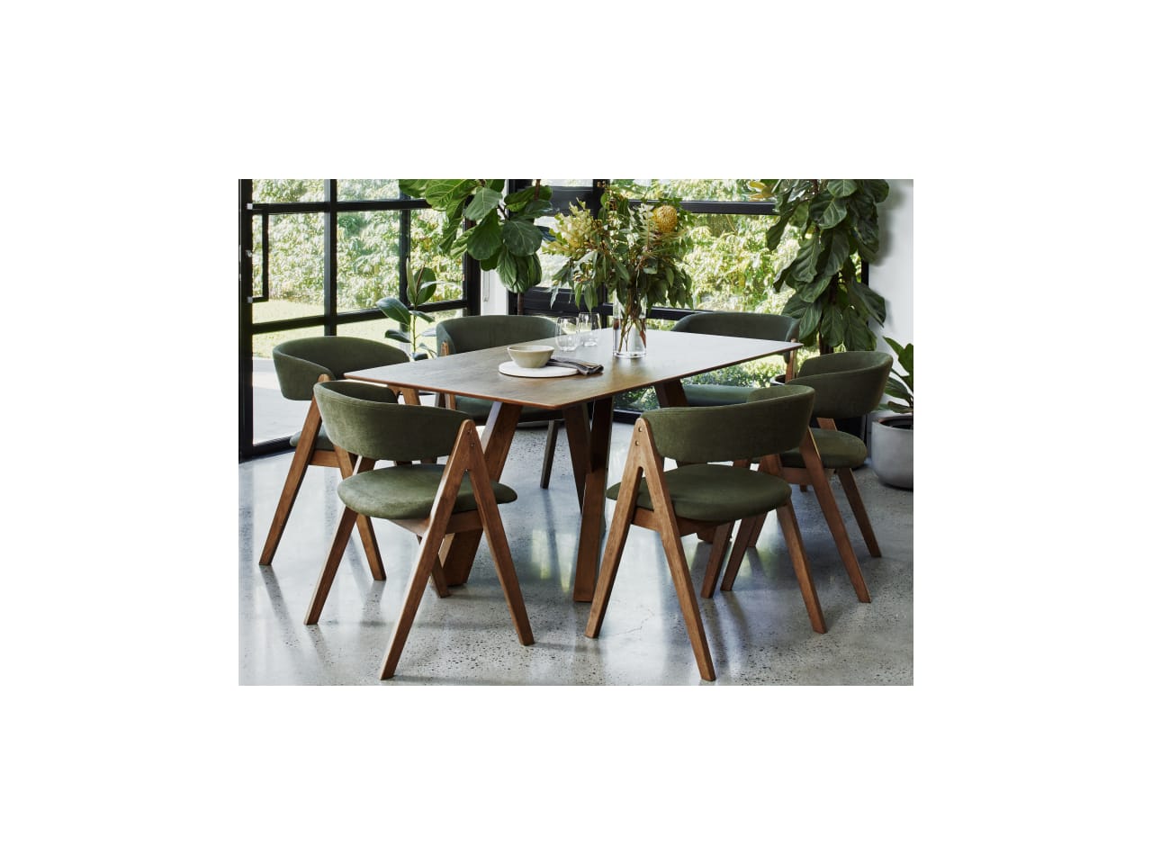 Gaudi 7PCE Hardwood Dining Set | Rustic Walnut | Green