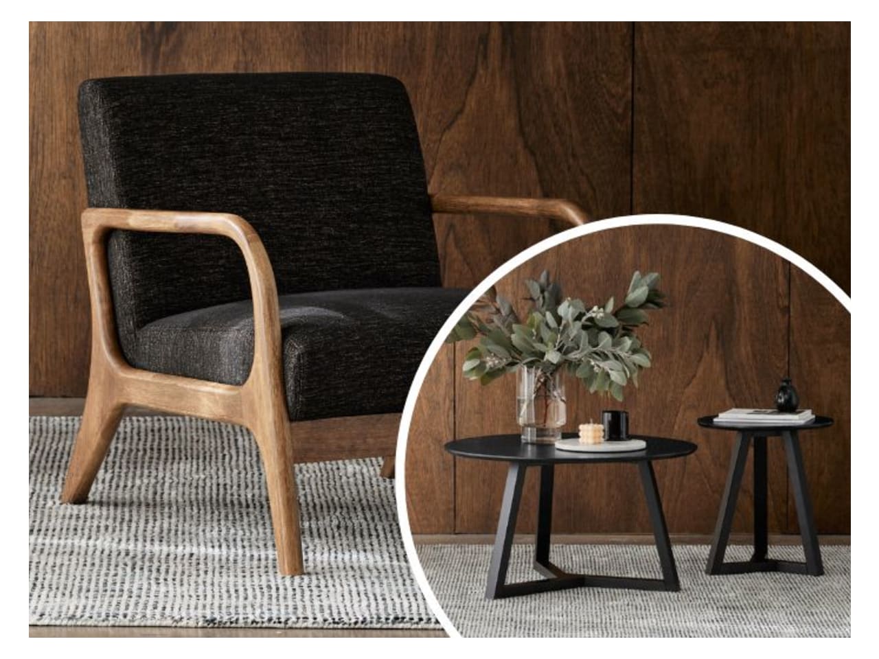 Paris 3PCE Living Furniture Package | Rustic Walnut | Black