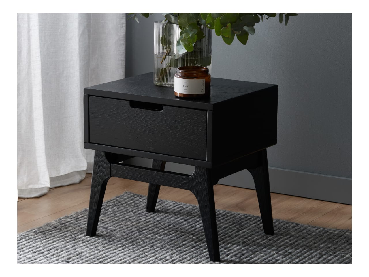 Paris Black Hardwood Bedside Table | Nightstand