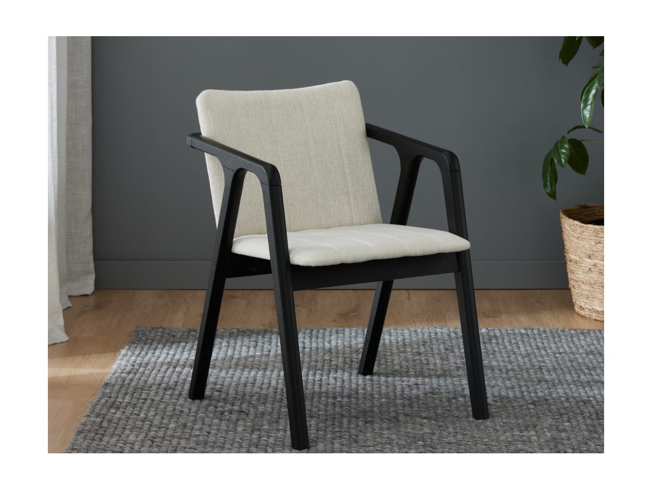 Elm Hardwood Dining Chair | Black | Beige Fabric