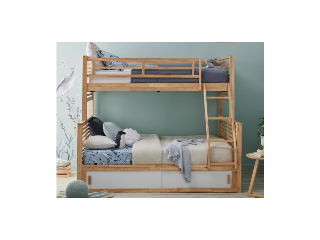 Rio Triple Bunk Bed with Storage | Natural Hardwood Frame