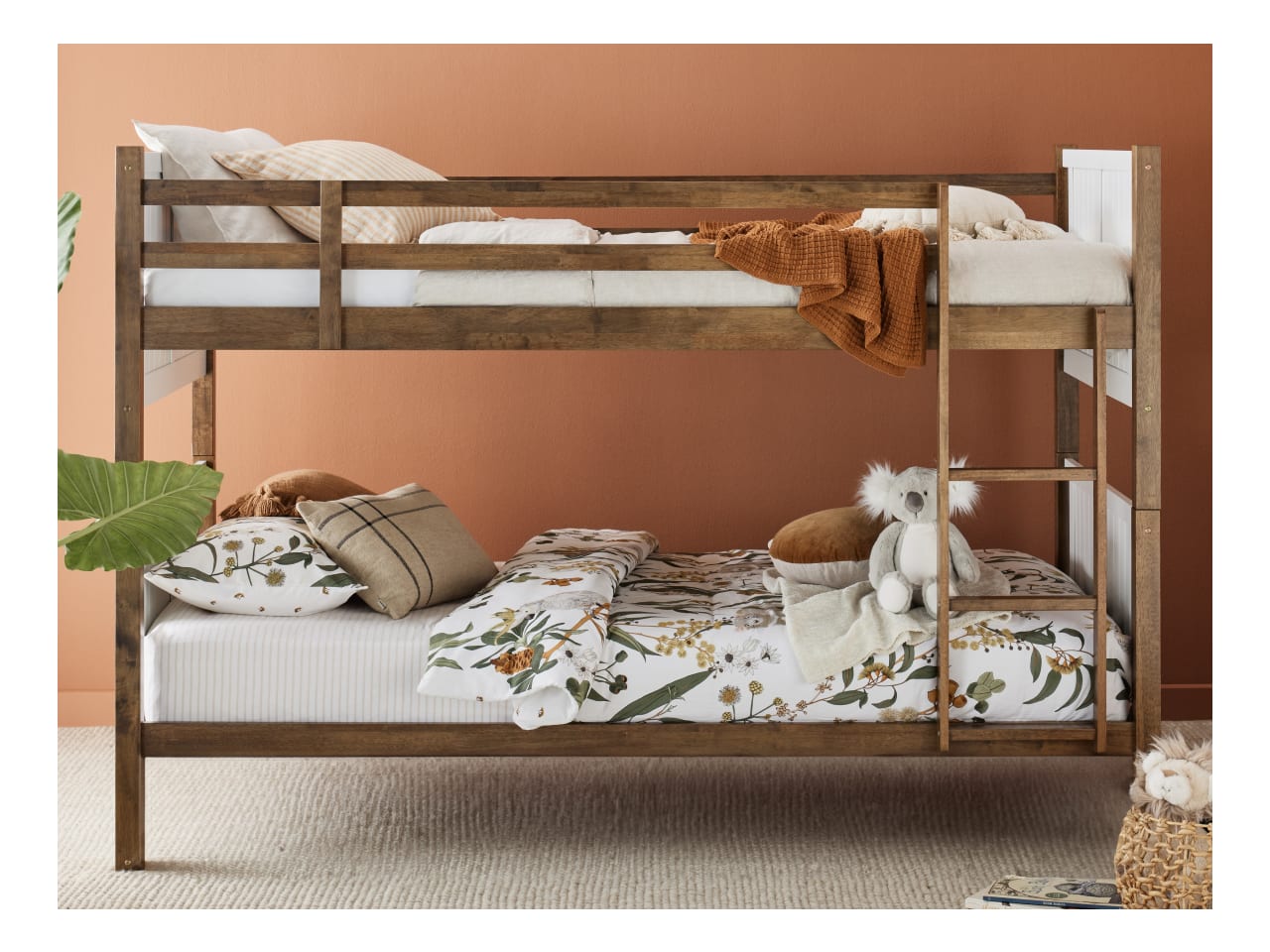 Myer King Single Bunk Bed | Rustic Walnut Hardwood Frame
