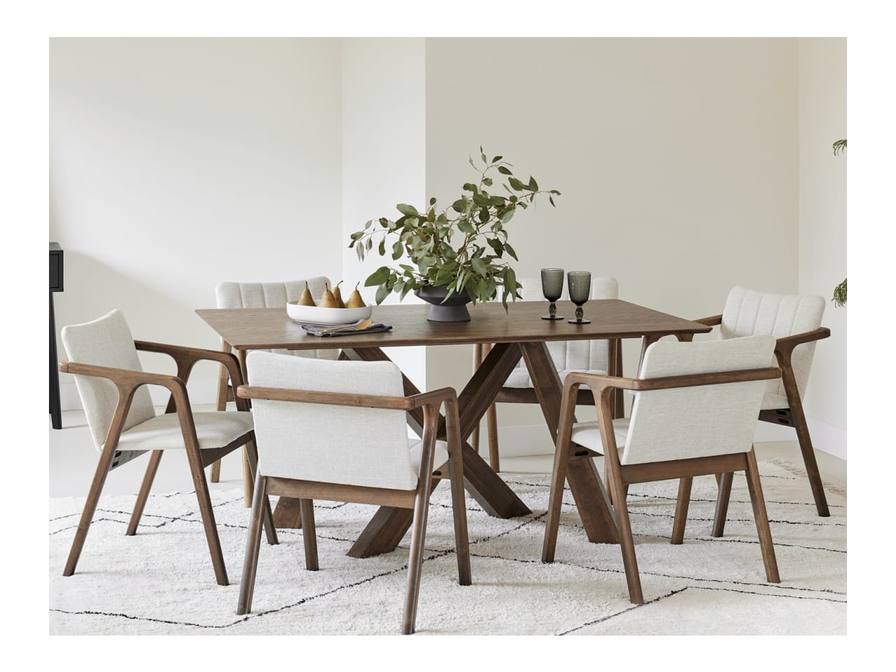 Cruz 7PCE Hardwood Dining Set | Rustic Walnut | Beige