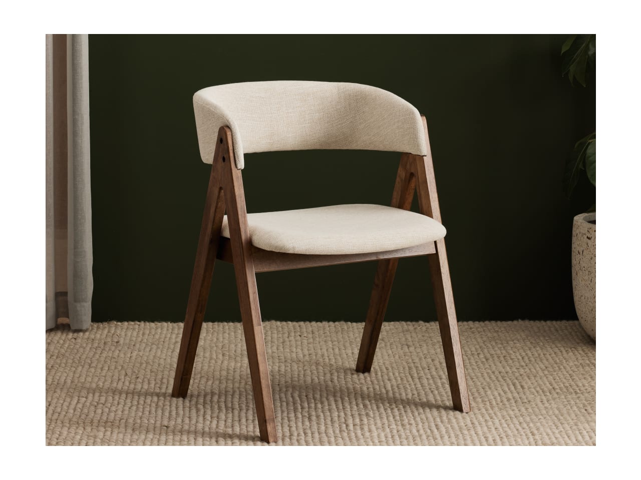 Gaudi Hardwood Dining Chair | Rustic Walnut | Beige Fabric