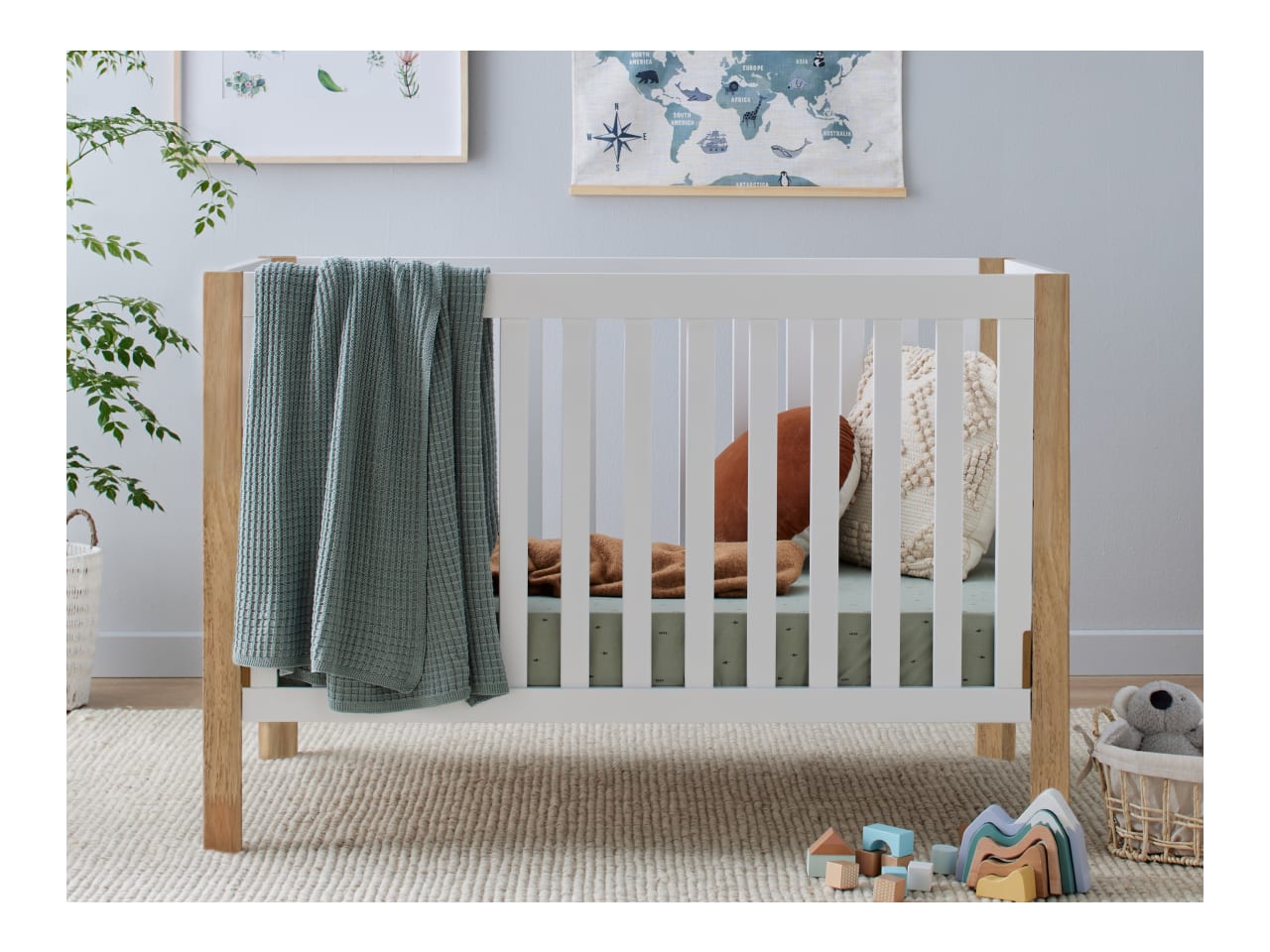 Aster Hardwood Convertible Baby Cot | White & Natural