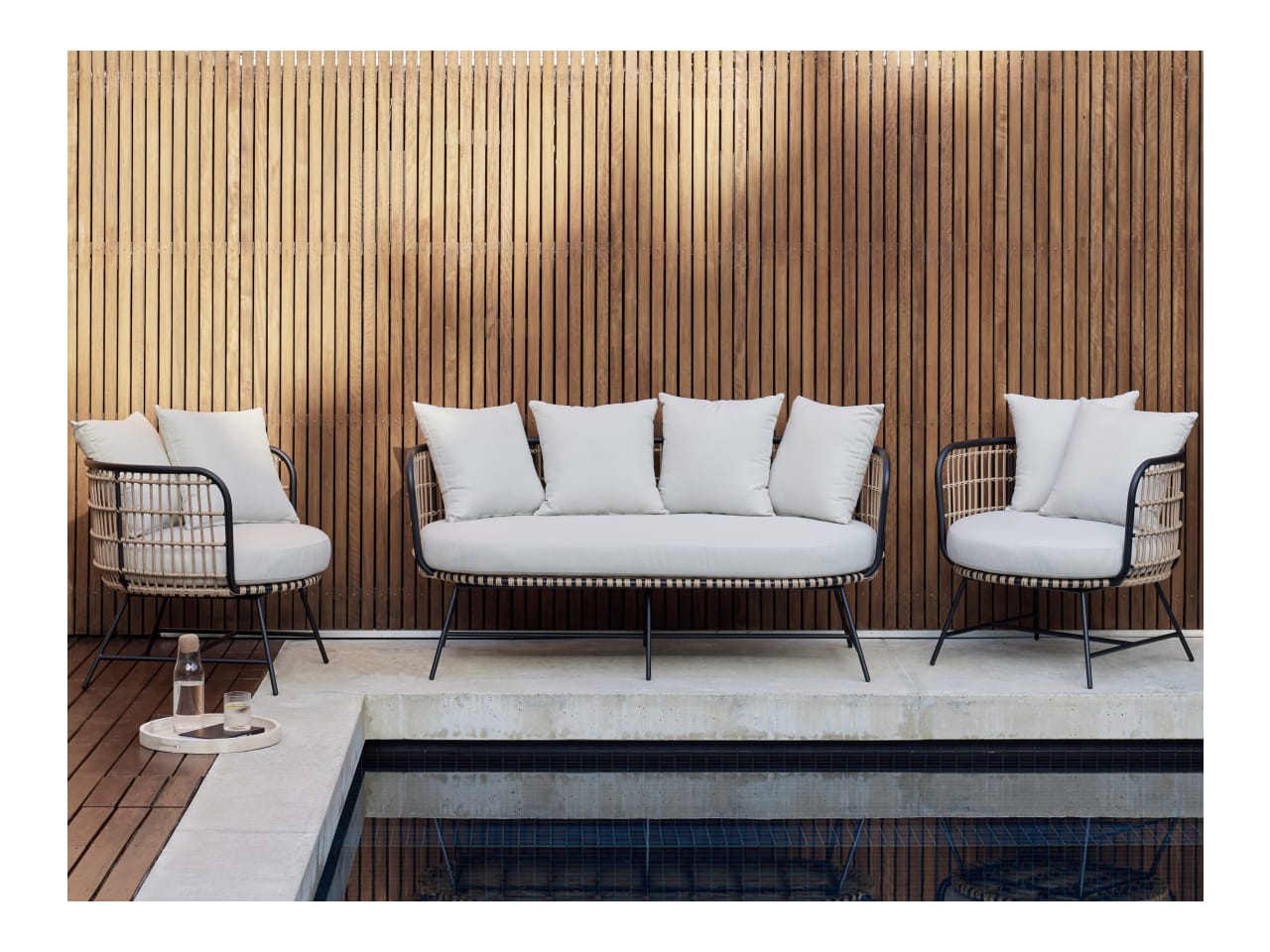 Arden 3PCE Bamboo Wicker Outdoor Lounge Set