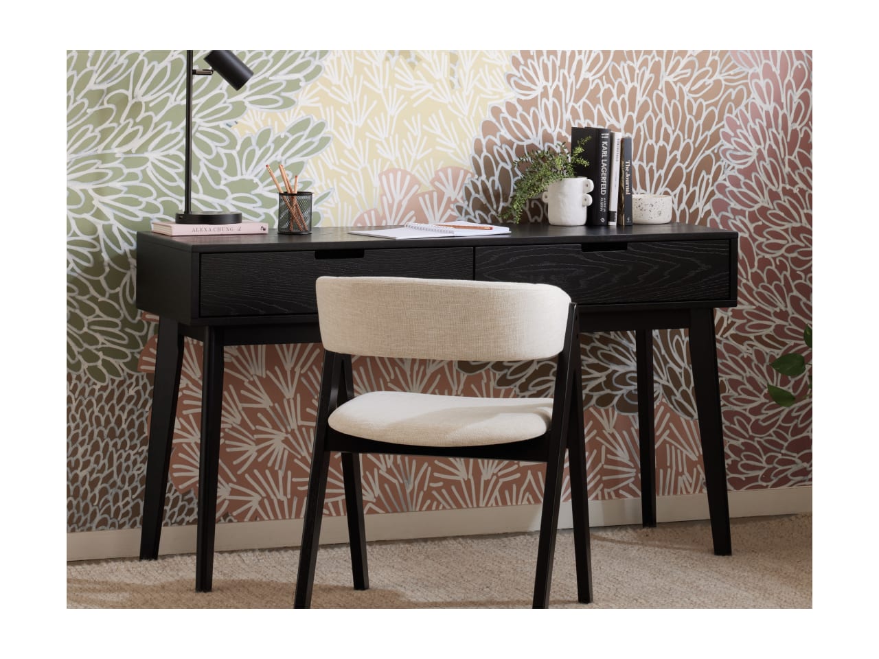 Cannes Office Desk | 2 Drawer | Black Hardwood