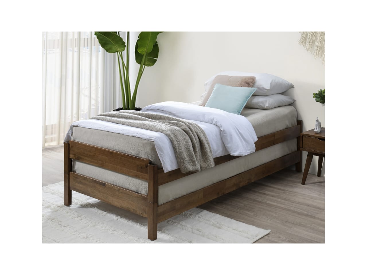 Stax Single Hardwood Stackable Bed | 2-in-1 | Rustic Walnut