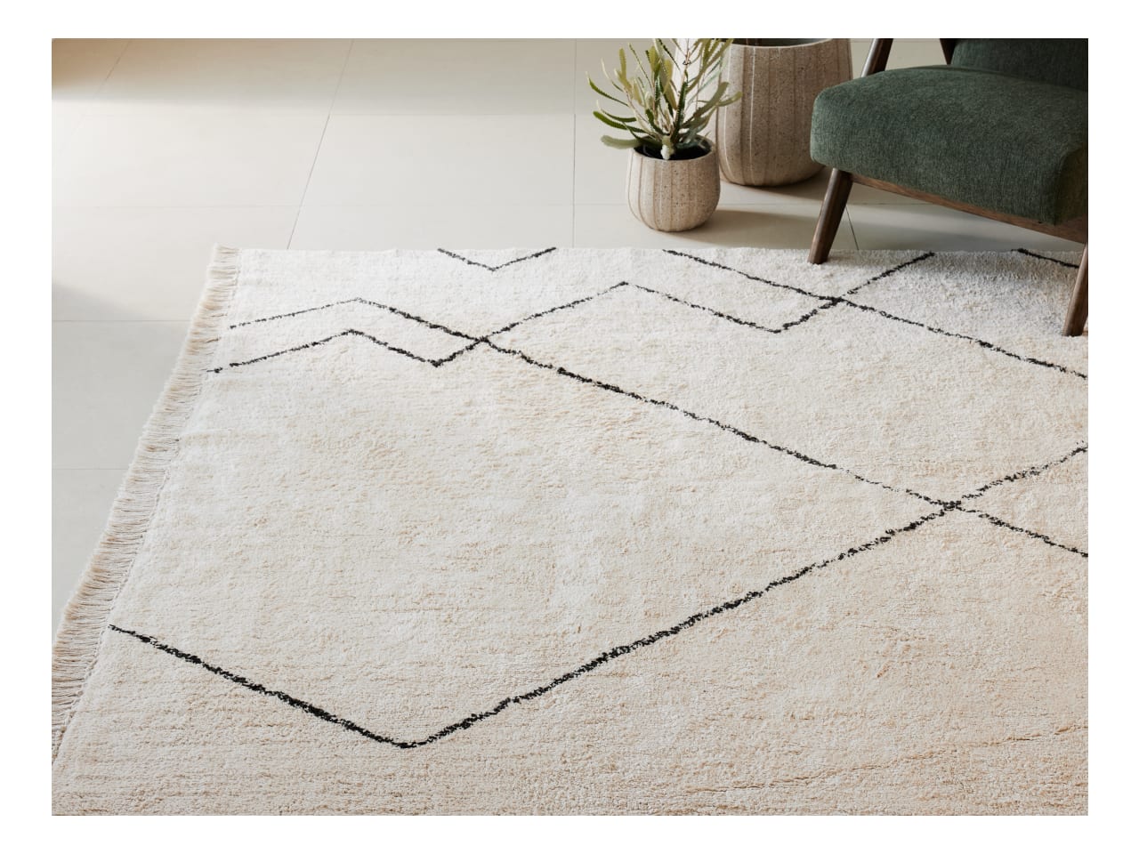 Inge Pattern Cotton Area Rug | Beige | 1.6m x 2.3m