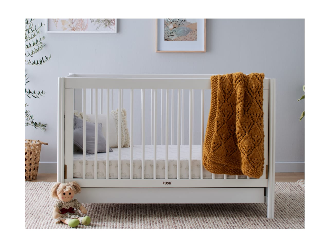 Banksia Hardwood Baby Cot with Storage | White