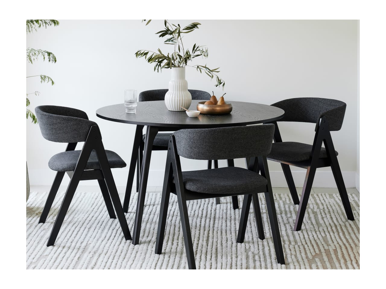 Oslo 5PCE Hardwood Round Dining Set | Black | Charcoal Fabric