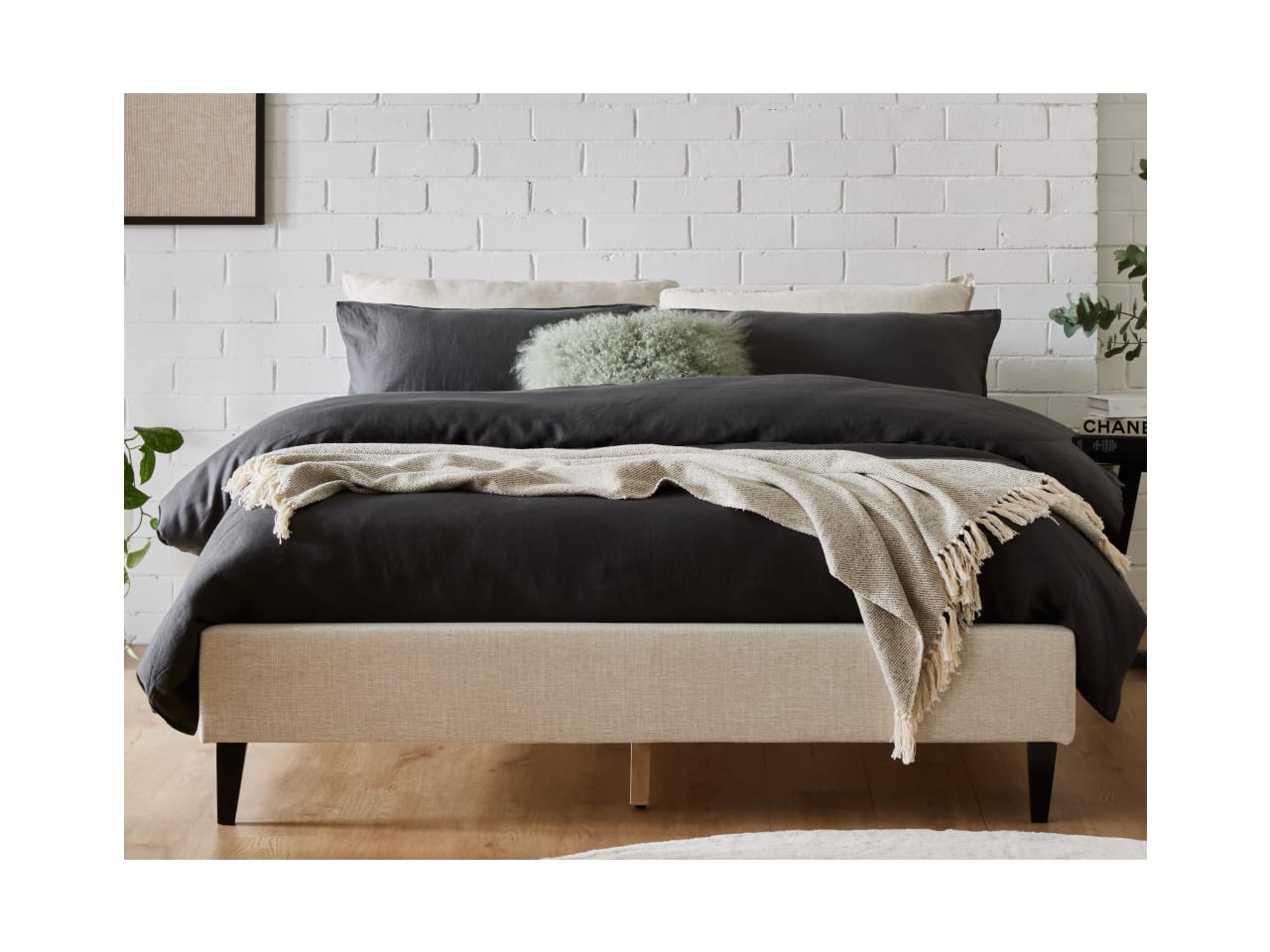 Cannes Double Upholstered Bed Base | Beige Fabric