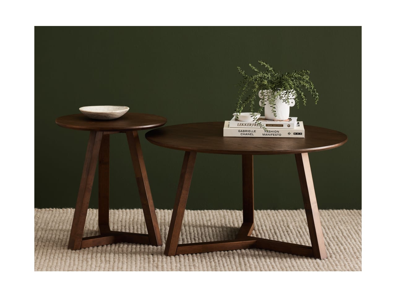 Franki 2PCE Round Hardwood Coffee & Side Table Set | Rustic Walnut