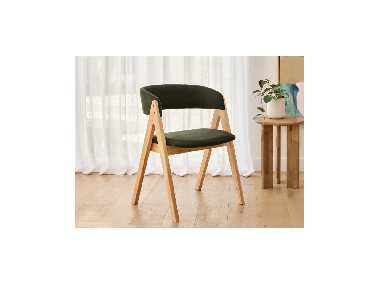 Gaudi Hardwood Dining Chair | Natural | Green Fabric