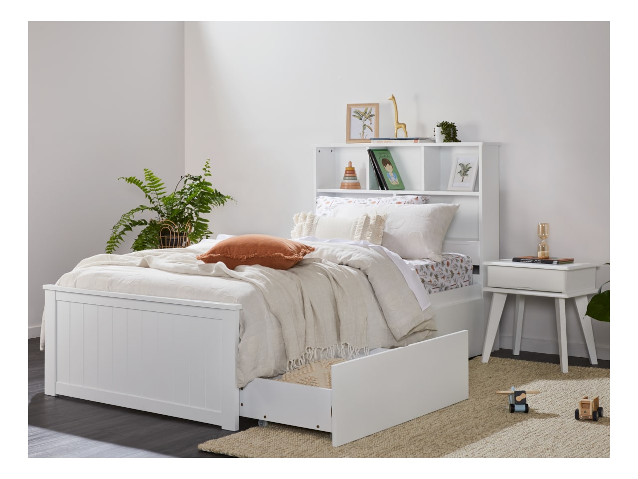 Myer White Single Bed with Storage | Hardwood Frame