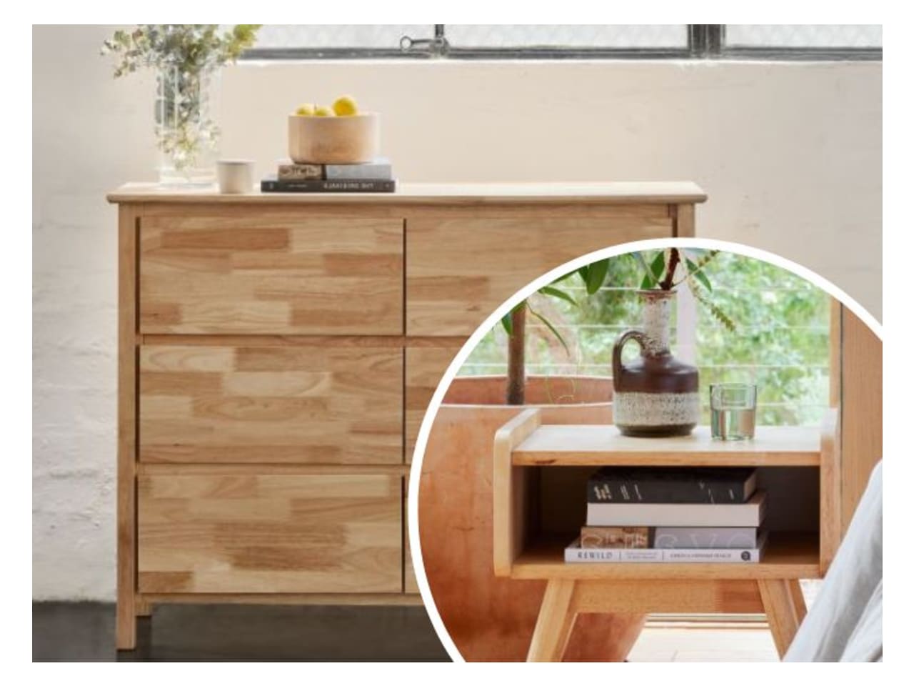 Finn 3PCE Chest of Drawer & Bedside Tables Set | Natural 