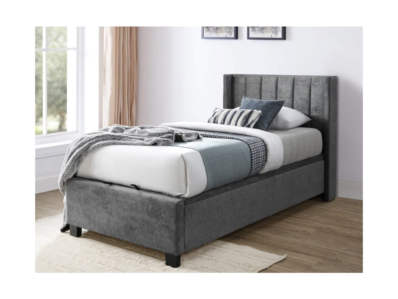 Webster Gas Lift Storage King Single Bed | Grey Fabric
