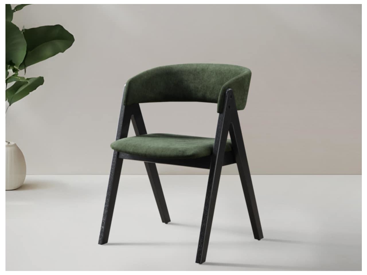 Gaudi Hardwood Dining Chair | Black | Green Fabric