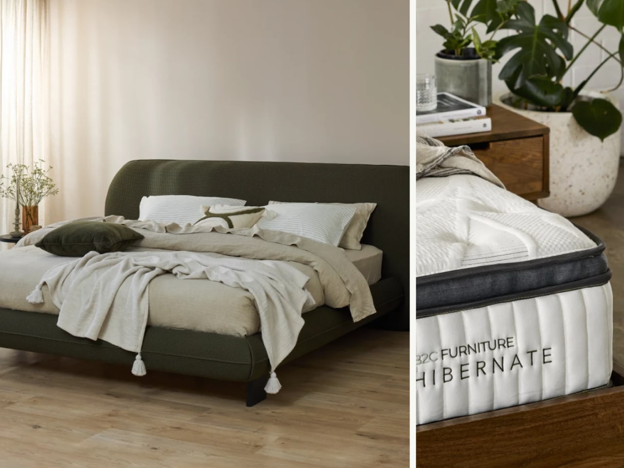 Berlyn King Buddy Bedroom Bundle | Bed + Mattress | Olive Green Waffle Fabric