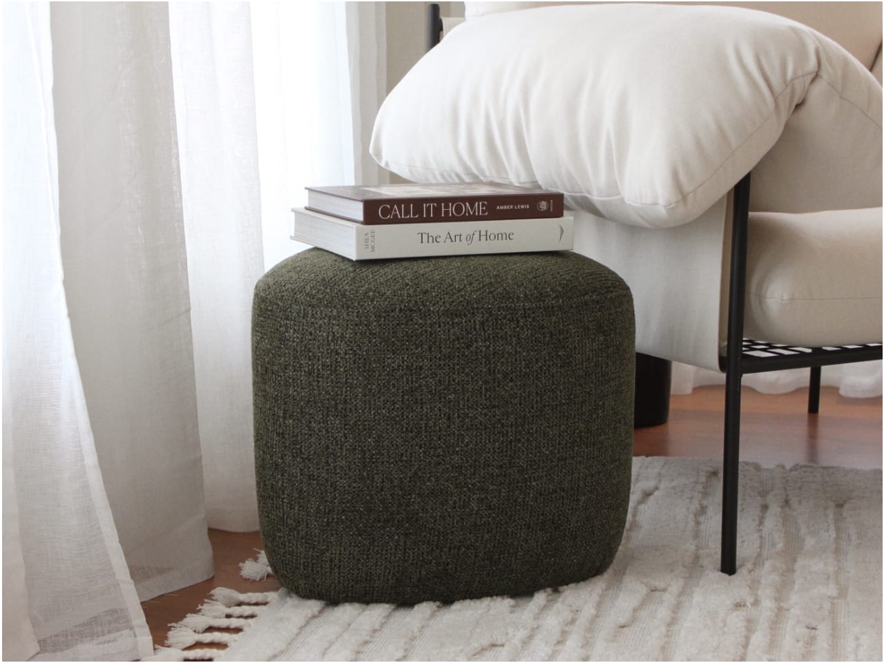 Bean Green Fabric Ottoman | Small