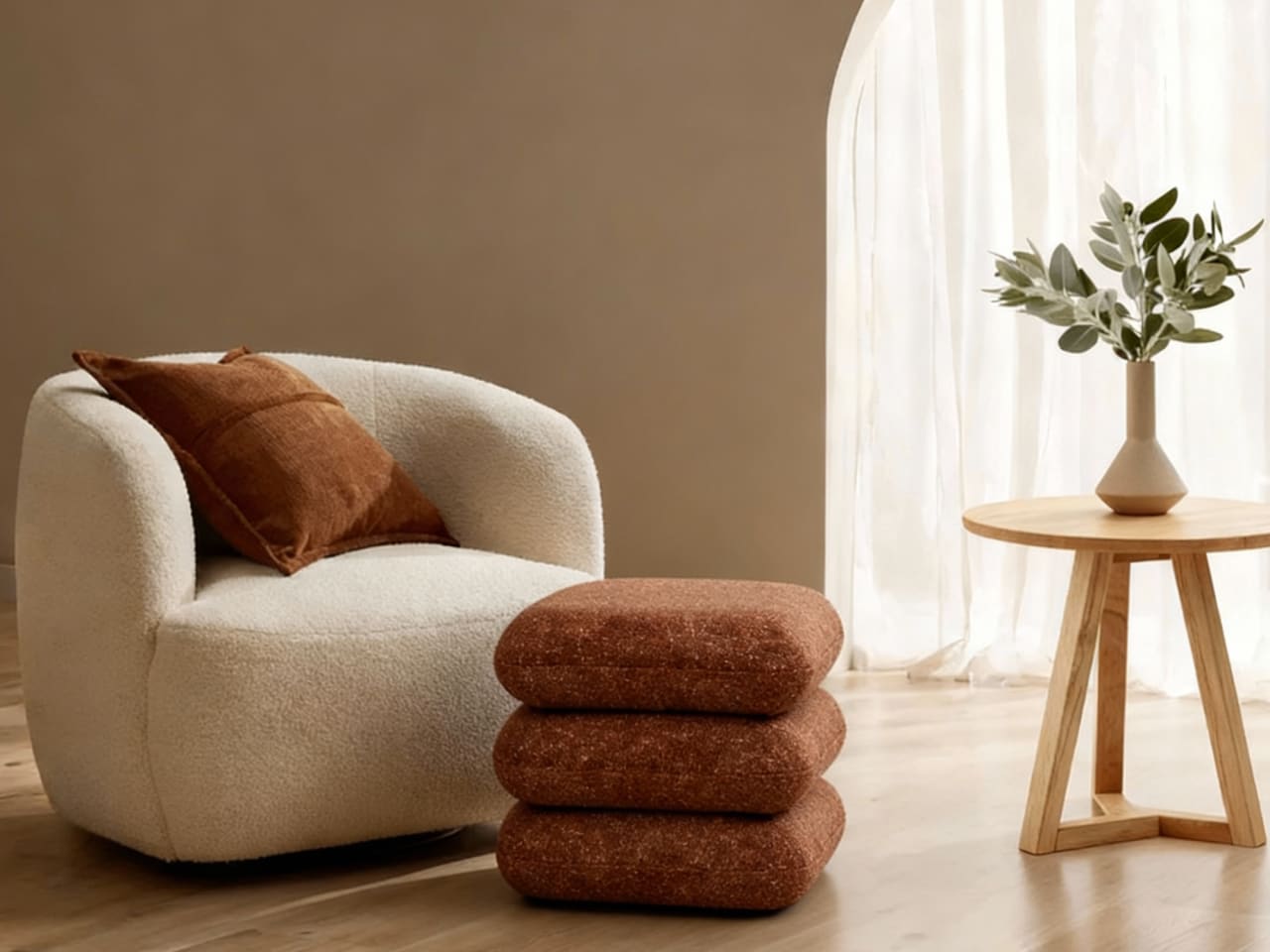Cosy 3CPE Living Room Package | White & Rust Fabric