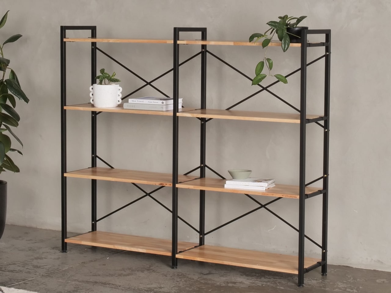 Axel 2PCE Modular Shelving Unit | Black Steel & Natural Hardwood | Medium (1675mm)