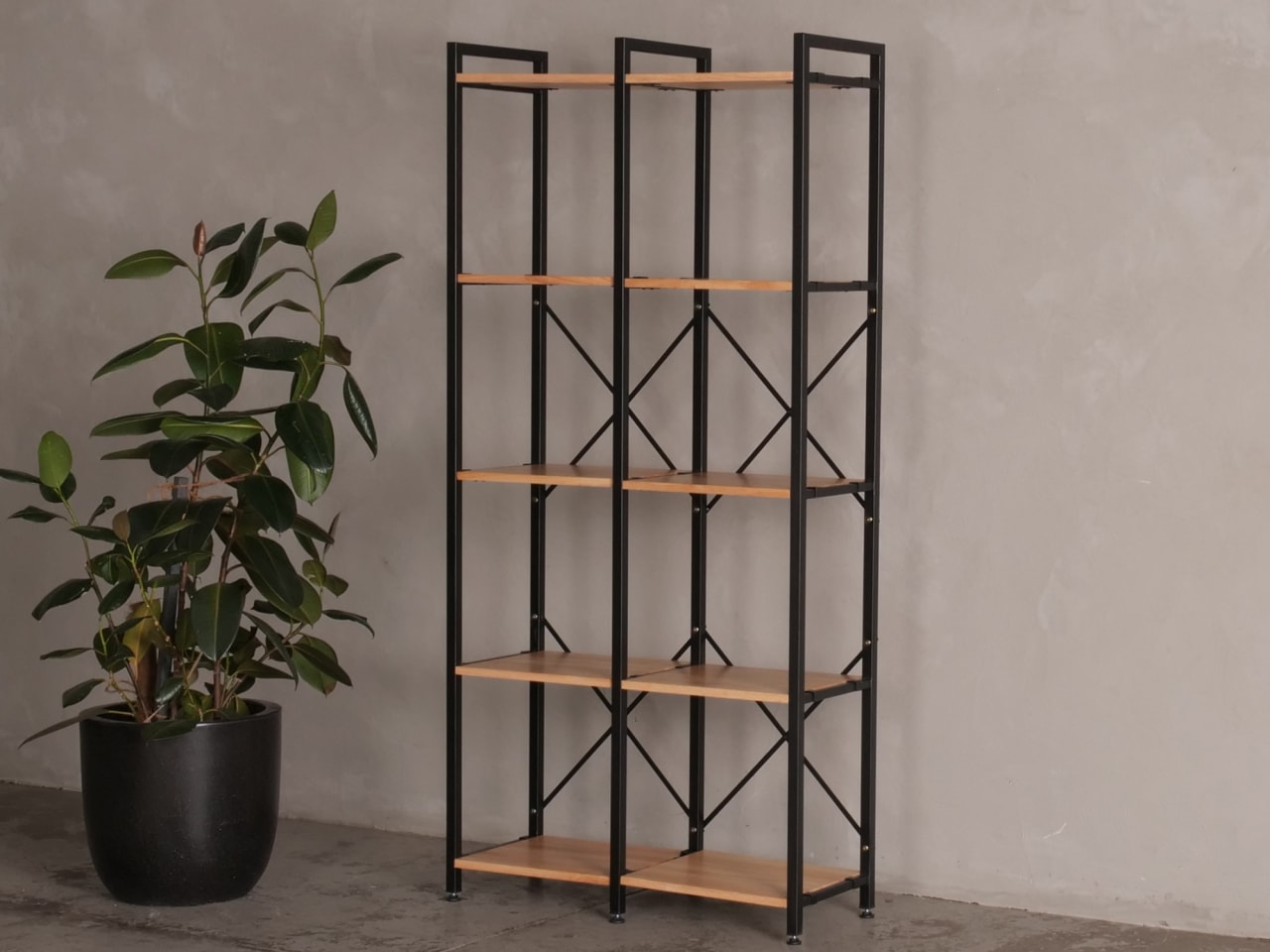 Axel 2PCE Modular Shelving Unit | Black Steel & Natural Hardwood | Tall (875mm)
