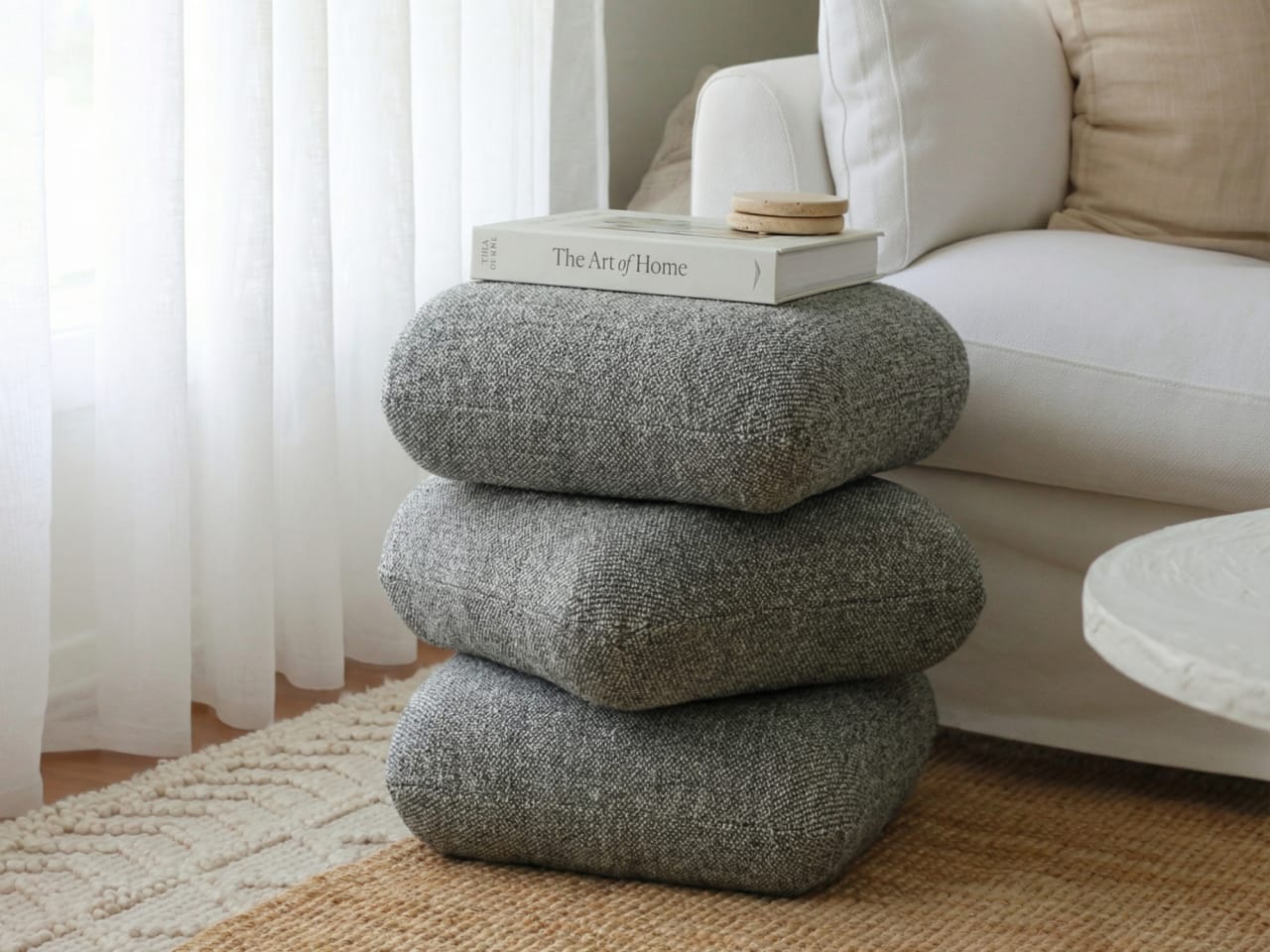 Pebble Boucle Sage Green Ottoman