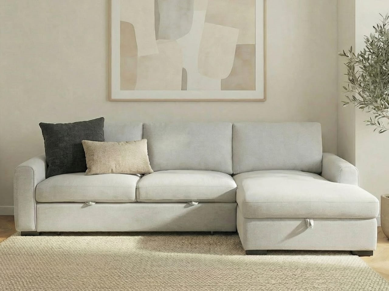 Siesta Beige Sofa Bed with Storage | Right Chaise