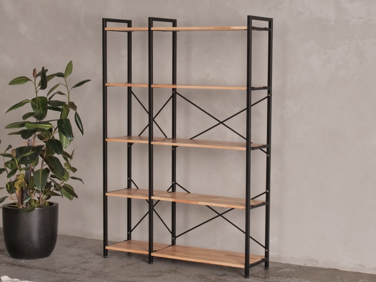 Axel 2PCE Modular Shelving Unit | Black Steel & Natural Hardwood | Tall (1275mm)