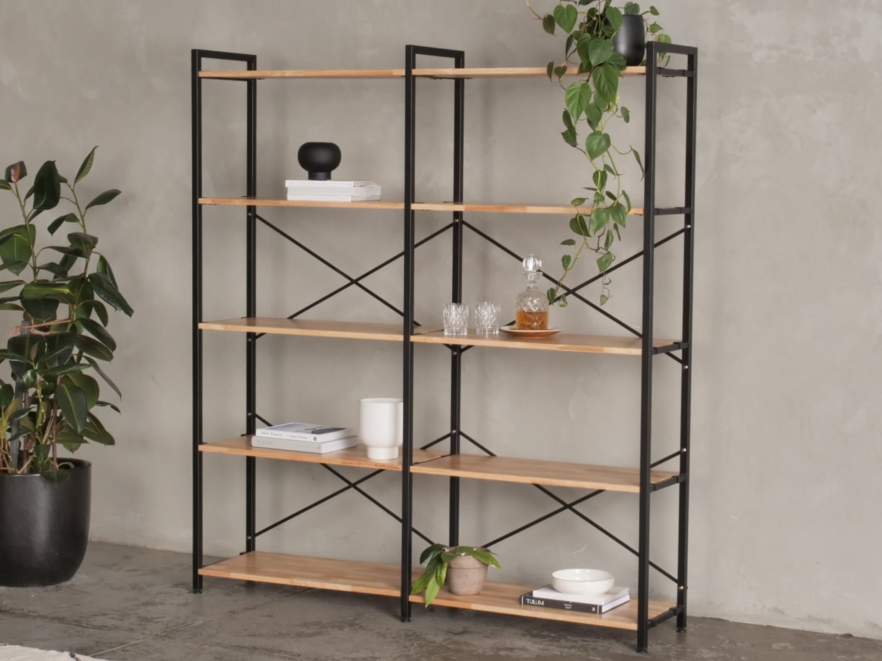 Axel 2PCE Modular Shelving Unit | Black Steel & Natural Hardwood | Tall (1675mm)