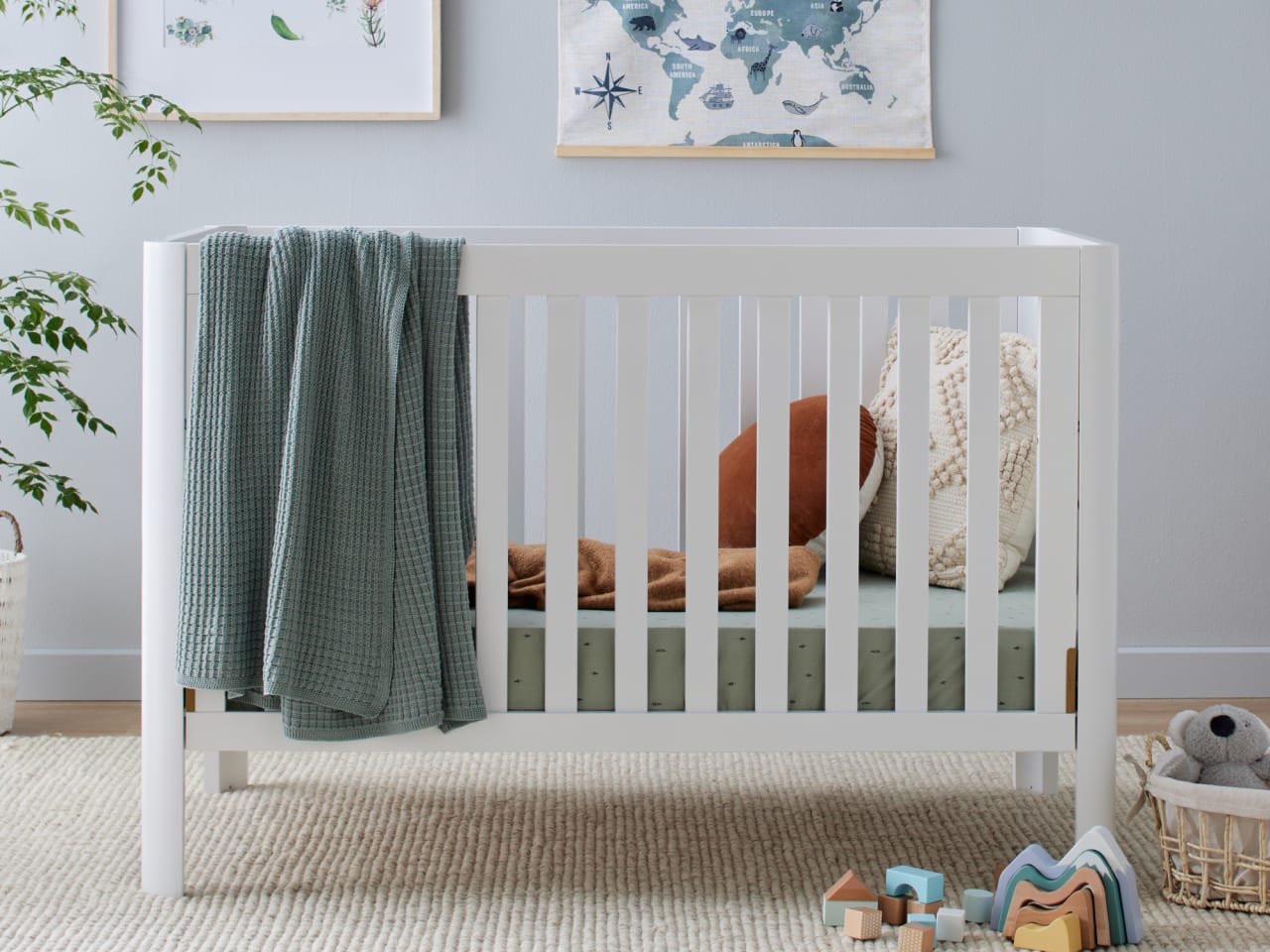 Aster Hardwood Convertible Baby Cot | White